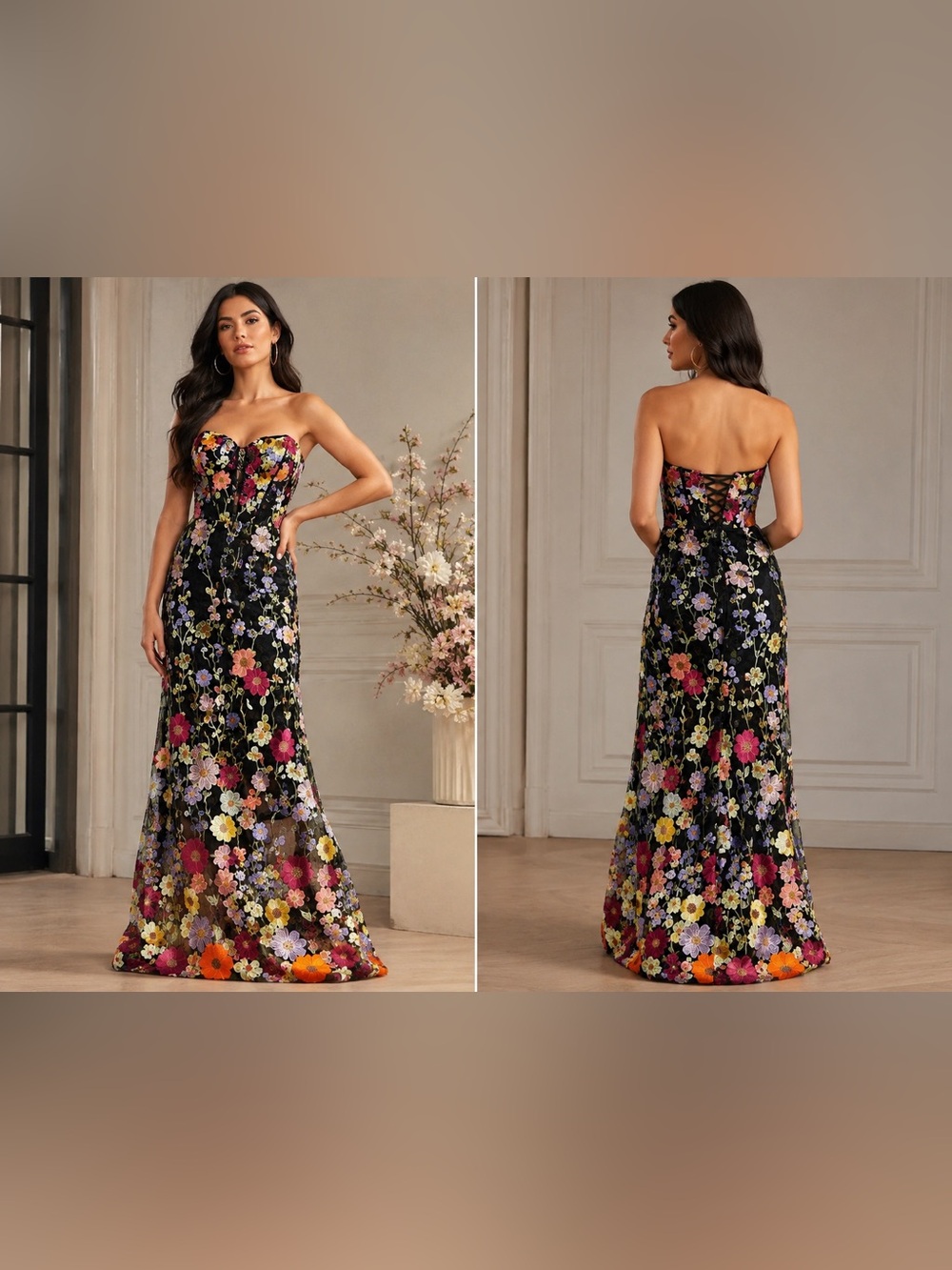 NWT Fashion Nova Spring Bloom Floral Embroidered Corset Maxi Dress L